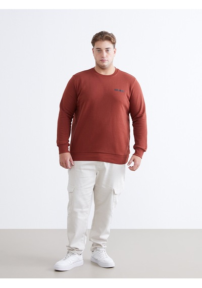 Lcwaıkıkı Classic Turuncu Bisiklet Yaka Baskılı Erkek Sweatshirt