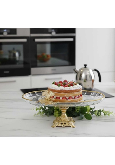 Çnr Home Collection Lüx Hediyelik Metal Ayakli Gold Oval Kelebekli Sunumluk Kurabiyelik Altin