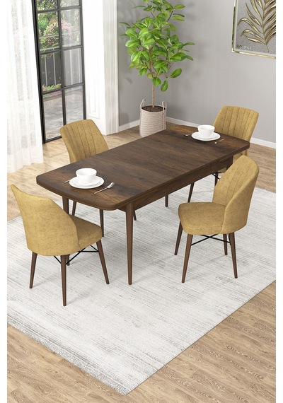 Arel Barok Desen 80x132 Açılabilir Mdf Masa Yemek Odası Takımı, Mutfak Takımı 4 Adet Sandalye Barok Masa - 4 Cappuccino - Ceviz Ayak Arel Barok Desen 80x132 Açılabilir Mdf Masa Yemek Odası Takımı, Mutfak Takımı 4 Adet Sandalye Barok Masa - 4 Cappuccino - Ceviz Ayak