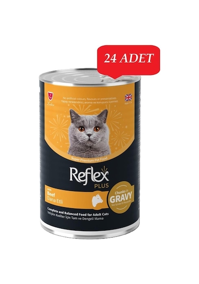 Reflex Plus Sos İçinde Et Parçacıklı Dana Etli Yetişkin Kedi Yaş Konserve Maması 400 X 24 Adet