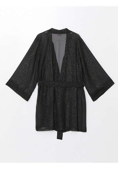 Lcw Dream Siyah Şal Yaka Desenli Uzun Kollu Kadın Kimono