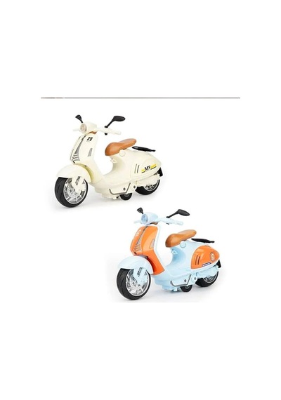 Vespa Motosiklet Çek Bırak Die-cast Vp Sesli Ve Işıklı 1:10 Ölçek 17cm Turuncu Çok Renkli