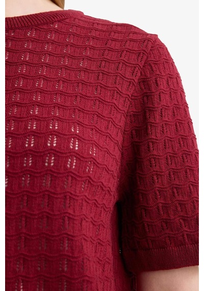 Defacto Regular Fit Bisiklet Yaka Kısa Kollu Triko Kazak F4974ax25aubr115 Bordo