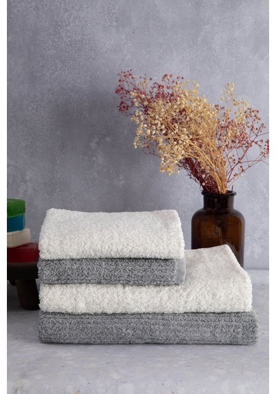Line %100 Pamuk Luxury 6 Parça Havlu Hamam Seti - Gri Krem