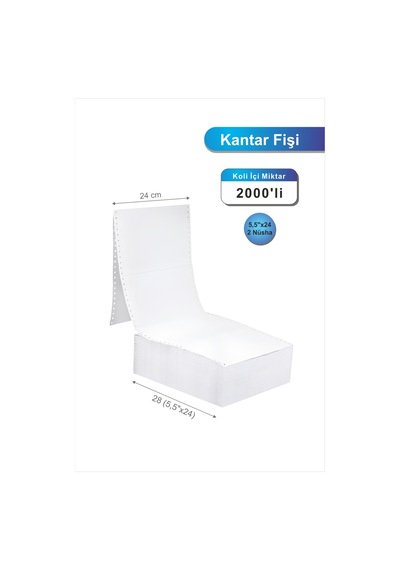 5,5x24 Kantar Fişi 2 Nüsha 2000 Adet , Beyaz Otokopili Sürekli Form 5,5x24 Cm