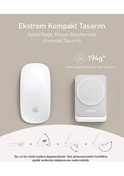 Anker Maggo Katlanabilir 3'ü 1 Arada Kablosuz Şarj İstasyonu Beyaz