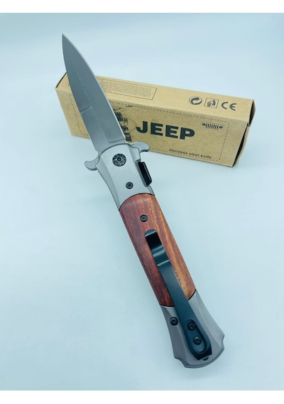 Jeep Marka Ahşapkasa Yarıotomatik Kamp Çakı //23cm-0ııııııı0 Kahverengi - Siyah