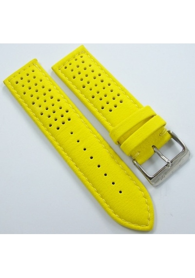 Bizon Sarı Deri Saat Kordonu 24Mm Delikli Spor Saat Kayışı Dikişl