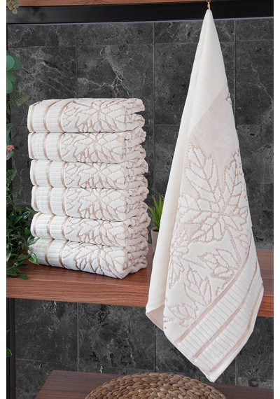 Çınar Jakarlı 6 Lı Kadife Pamuklu El Ve Yüz Havlu Seti 50x90 Cm - 04557 - Gold Altın - Siyah