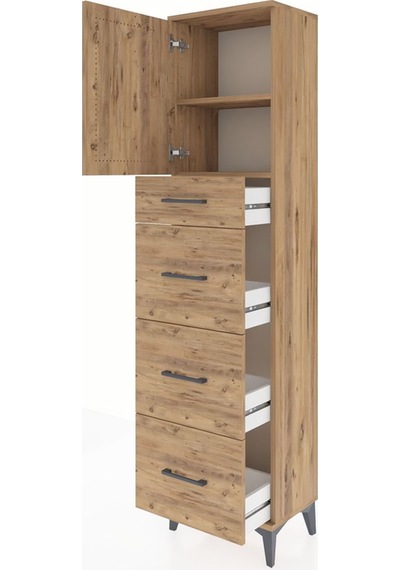 Arges Dolap 2 Raflı 4 Çekmeceli Tek Kapaklı 44x30x182 Çam-çam Çam