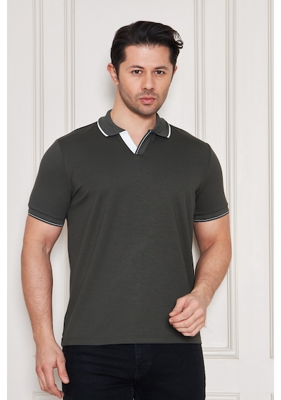 Erkek Jeuss Oysho Kumaş Yakalı Haki Tshirt