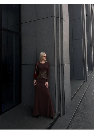 Havens Marque Deri Korseli Elbise Kahve