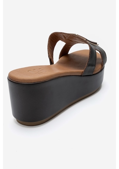 Luvishoes Hıola Kahverengi Hakiki Deri Tokalı Kadın Dolgu Topuklu Terlik