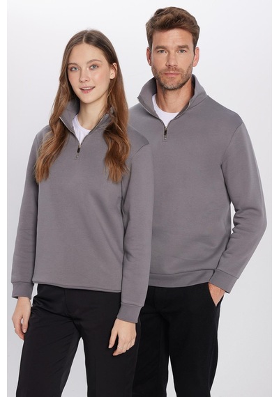Tudors Unisex Relax Fit Rahat Kesim Pamuklu İçi Polarlı Yarım Fermuarlı Gri Dik Yaka Sweatshirt-31445 Gri Tudors Unisex Relax Fit Rahat Kesim Pamuklu İçi Polarlı Yarım Fermuarlı Gri Dik Yaka Sweatshirt-31445 Gri