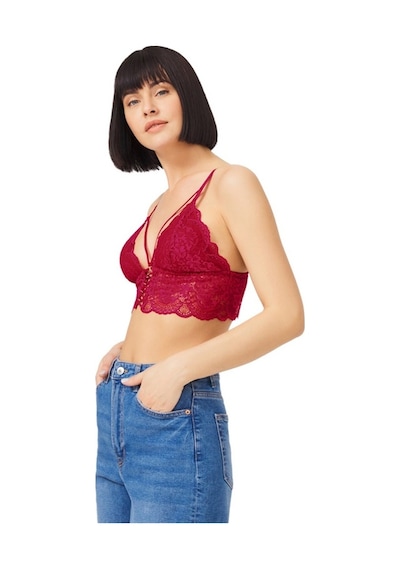 Cottonhill Bordo Dantelli İnce Askılı Kaplı Üçgen Kadın Bralet Büstiyer