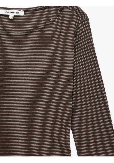Koton Pamuklu Slim Fit Büzgülü Kayık Yaka Uzun Kollu Çizgili Tişört Kahverengi Çizgili 7wal10446ık Koton Pamuklu Slim Fit Büzgülü Kayık Yaka Uzun Kollu Çizgili Tişört Kahverengi Çizgili 7wal10446ık