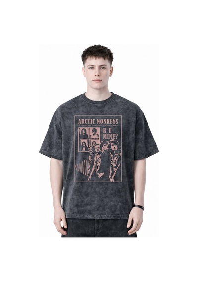Sevbano Arctic Monkeys Müzik Grubu Baskılı Unisex Oversize Eskitme Yıkama Siyah