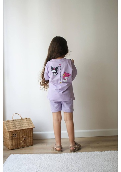 Miniko Kids Kız Çocuk Kuromi Modelli Baskılı Şortlu Pamuk Takım Lila