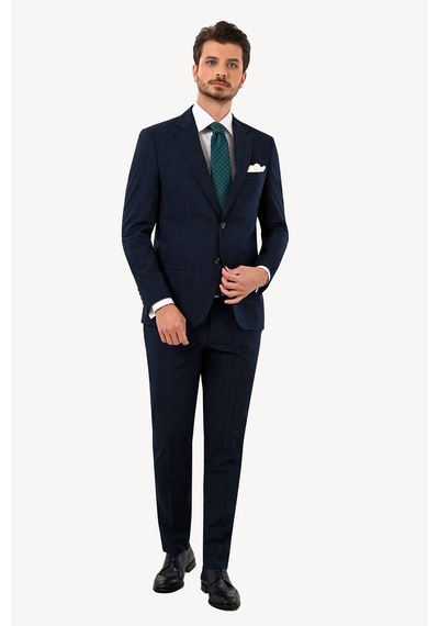 Erkek Lacivert Slim Fit Mono Yaka Takım Elbise