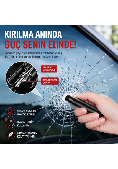 Araç Acil Durum Kiti 2'si 1 Arada Cam Kırıcı Ve Emniyet Kemeri Kesici Taşınabilir Oto Güvenlik Aparatı