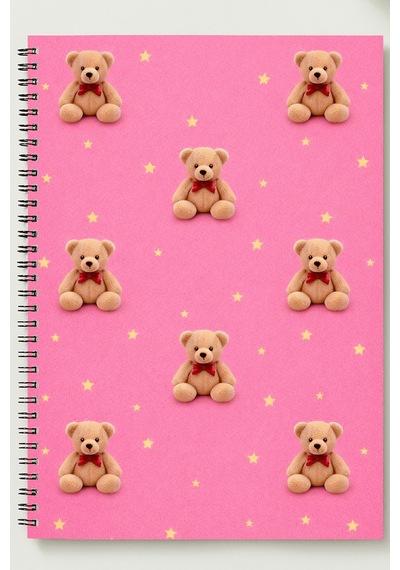 Sevimli Ayıcık Temalı A5 Metal Spiralli Çizgisiz Karton Kapak 50yp 100 Sayfa A5 Defter Çok Renkli