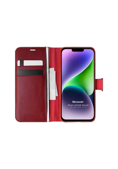 Microsonic Apple Uyumlu iPhone 14 Plus Kilif Leather Wallet Kirmizi 557077008