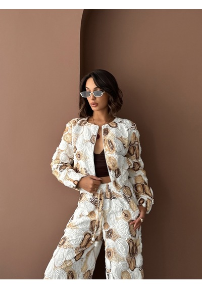 Verymoda Desenli Fermuarlı Ceket Şık Ve Modern Tarz F1975 Kahve