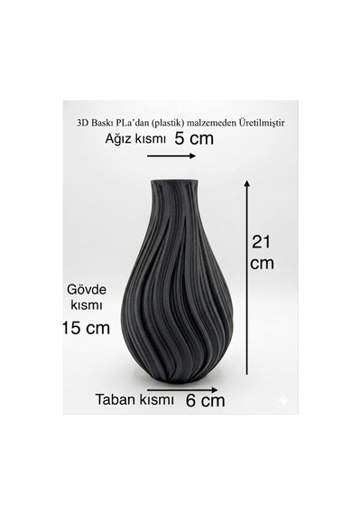 Modern Spiral Tasarım 3d Baskı Dekoratif Vazo 21 Cm Siyah