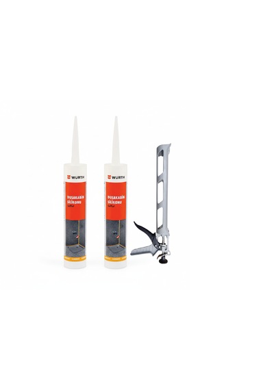 Würth Duşakabin Silikonu Şeffaf Su Geçirmez Ve Sızdırmaz 310 Ml 2 Adet + Silikon Tabancası Şeffaf