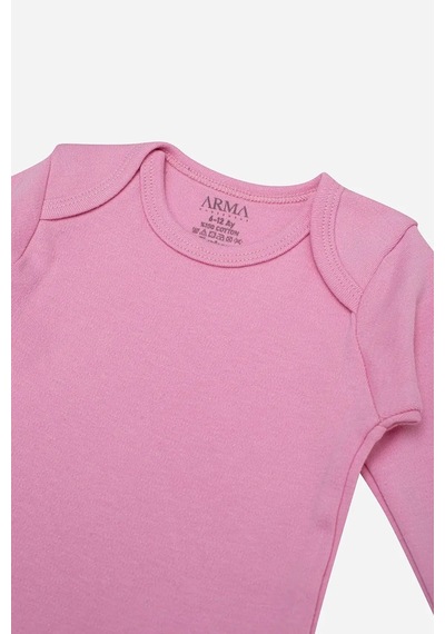 Astrid T Regular Kalıp Pamuklu Düz Desen %100 Organik Pamuk 3'lü Pembe Uzun Kollu Bebek Çıtçıtlı Zıbın Body