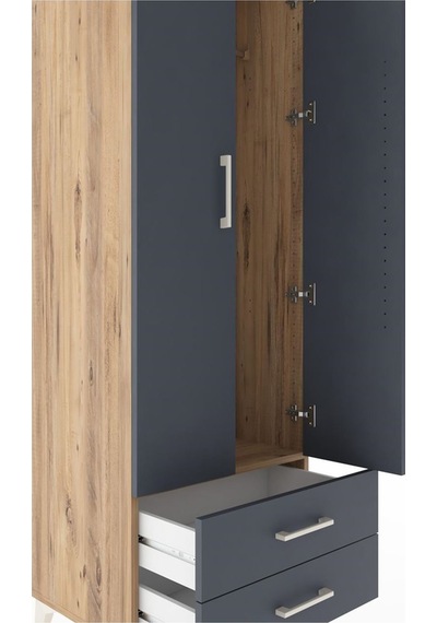 Hyperion Dolap Tek Raflı 2 Çekmeceli Tek Askılı 60x44x182 Çam... Çam