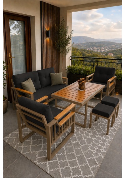 Esinti Serisi Balkon Takımı, 2-1-1 Cappuccino Bahçe Takımı, 2'li Koltuk 70x150, 2 Tekli Koltuk 70x70, Masa 70x110, 2 Puf Antrasit Esinti Serisi Balkon Takımı, 2-1-1 Cappuccino Bahçe Takımı, 2'li Koltuk 70x150, 2 Tekli Koltuk 70x70, Masa 70x110, 2 Puf Antrasit