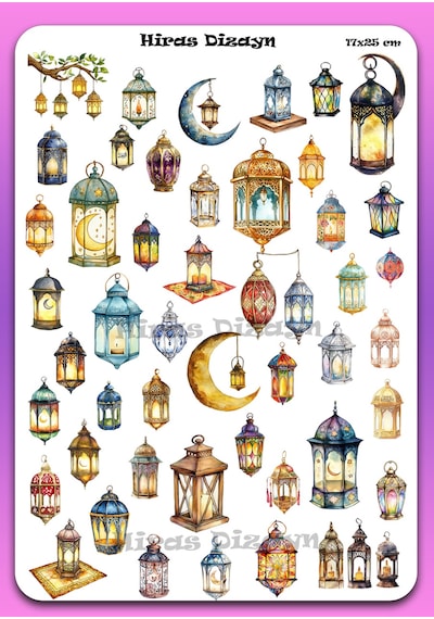 Hoş Geldin Ramazan Fenerler Sticker Sayfası 47 Adet Etiket 17x25 cm -