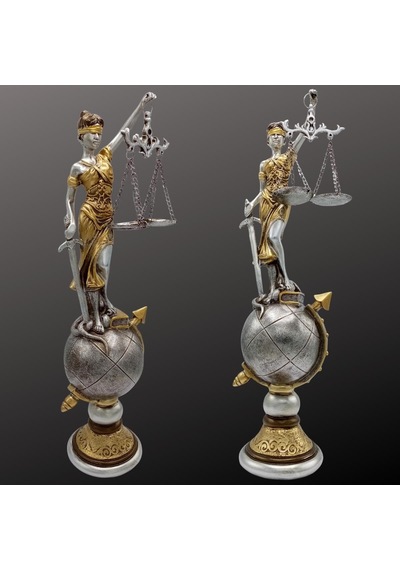 Themis Adalet Terazisi Heykeli Ve Dünya Biblo Gümüş 37cm