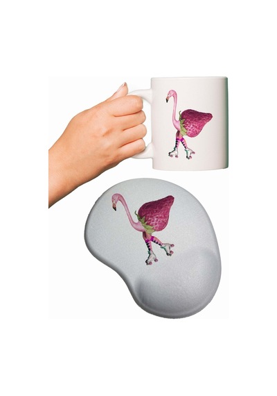Flamingo Girl Baskılı Mouse Pad + Kupa Bardak Mug Mousepad