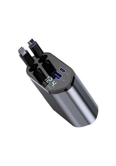 Lexroo Araç Çekilebilir Araç Şarj Cihazı 2 Usb Bağlantı Noktası Desteği 120w Süper Hızlı Şarj Flaş Standart