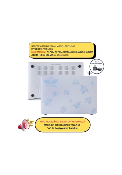Macbook Pro 13 Çiçek Desenli Kılıf A1706 A1708 A1989 A2159 A2251 A2289 A2338 M1 M2 Uyumlu Baskılı Sert Kılıf İnce Hafif Koruyucu Kapak Açık Mavi Belirtilmemiş