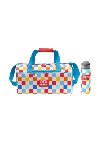 Coral High Kırmızı Çok Renkli Dama Desenli Kız Çocuk Spor Çantası Ve 800 Ml Çelik Matara Seti 27546