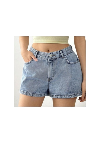 Kene Jeans Arka Tek Cep Nakışlı Kısa/mini Buz Kar Denim Şort Mavi