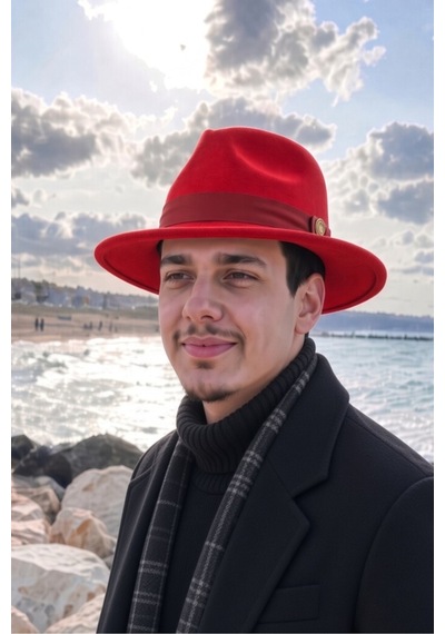 Mollycrush Erkek Mevsimlik Vintage Kırmızı Fötr Şapka Kemerli Şık Keçe Fedora Tasarımı Kırmızı