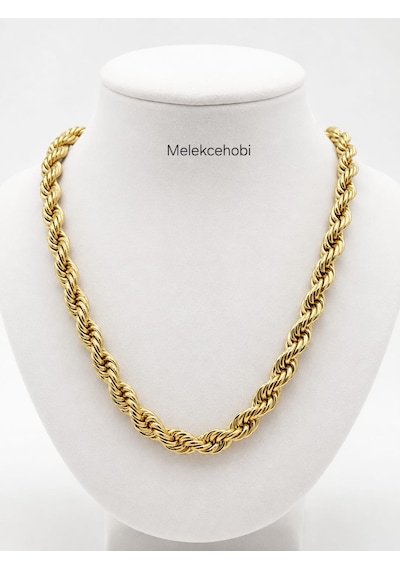 Melekcehobi 14k Altın Renk 8 Mm Kalın Halat Burgu Zincir Kolye 50 Cm Altın Sarı