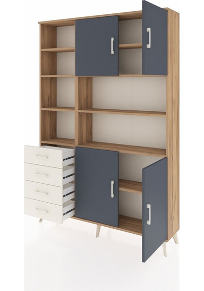 Arges Dolap 9 Raflı 4 Çekmeceli 4 Kapaklı 132x30x195 Çam-antr... Çam