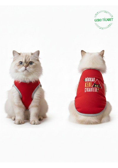 Dikkat Kedi Çıkabilir Yazılı Kırmızı Kedi Ve Köpek Kıyafeti Elbisesi