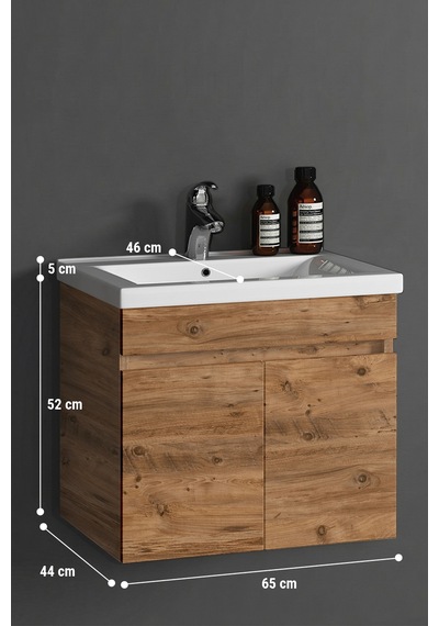 Çiğdem 65 Cm Atlantik Çam Mdf Seramik Lavabolu Asma Banyo Alt Dolabı