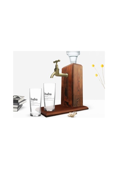 Bk Home Renkli Baskılı Baba Tasarımlı İkili Rakı Bardağı Ve Ahşap