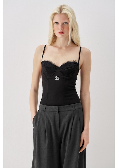 Sagaza Studio Ss6159 İp Askılı Çıt Çıtlı Body SIYAH