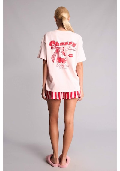 Defacto Regular Fıt Şortlu Kısa Kollu Baskılı 2li Pijama Takımı H7408ax26hsrd197 Kırmızı-rd197