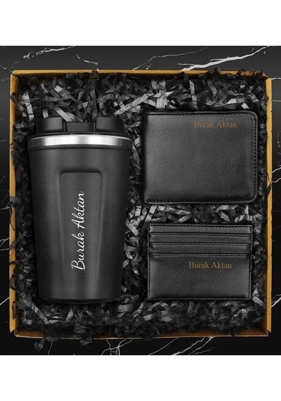 Kişiye Özel Starbucks Model Bardak Termos & Kişiye Özel Cüzdan & Kişiye Özel Kartvizitlik Hediye Seti