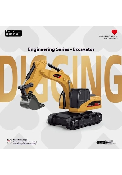 1/64 Kumandalı Mini Ekskavatör 2.4 Ghz Usb Şarjlı Mini Metal Kepçe Excavator Sarı