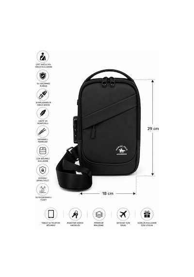 Newish Polo Erkek Siyah Usb Çıkışlı Çapraz Askılı Omuz Ve Bel Çantası - New422